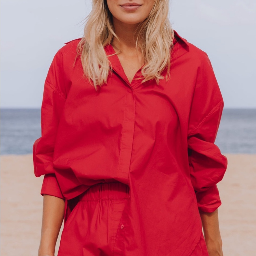 daily drills oversized button down - red